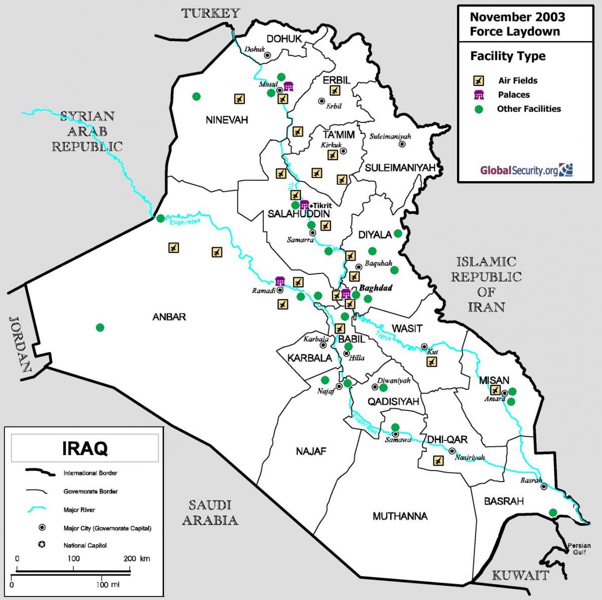 Mapa de Irak aeropuertos